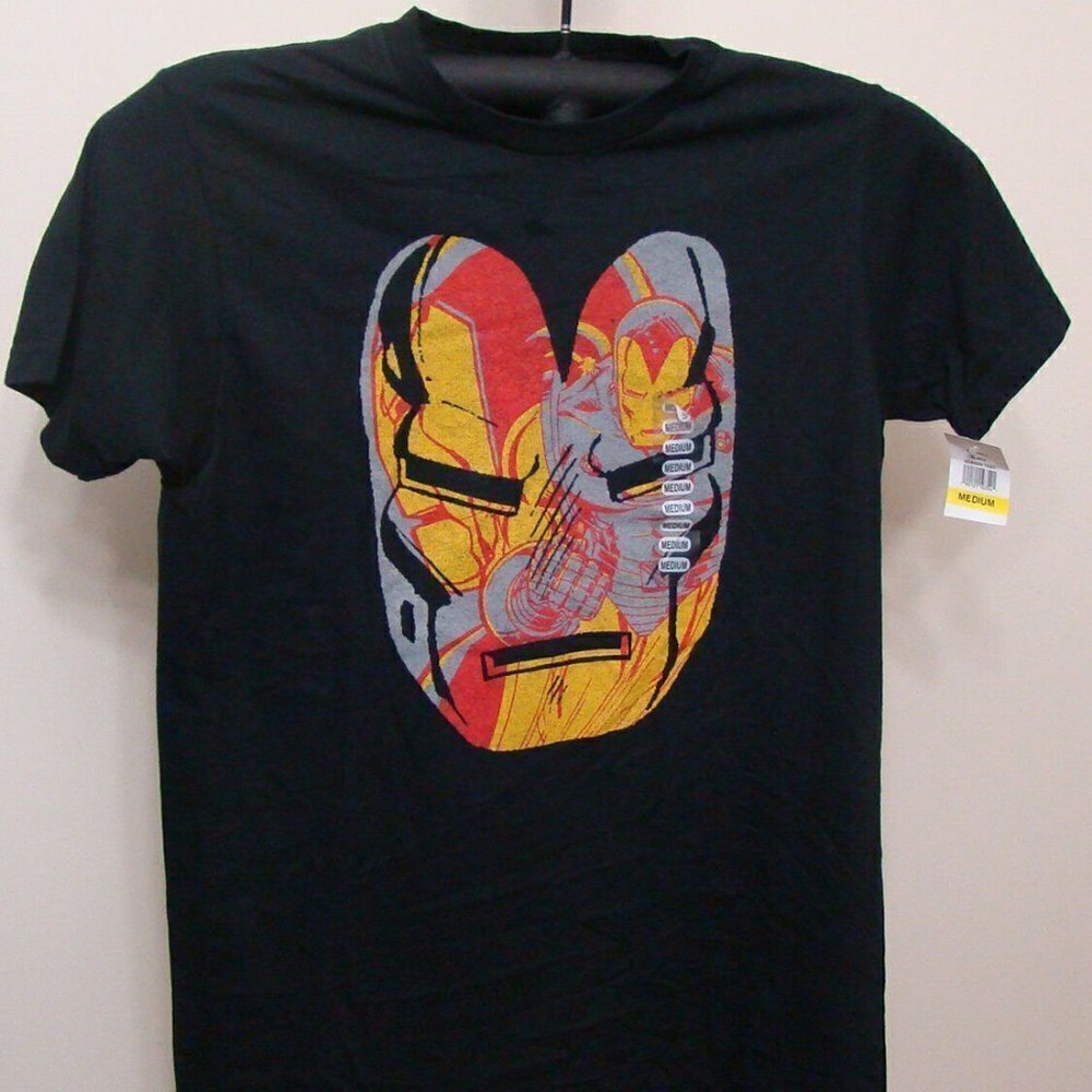 mighty Fine Black Iron Man Face Graphic-Print Crew Neck T-Shirt Large